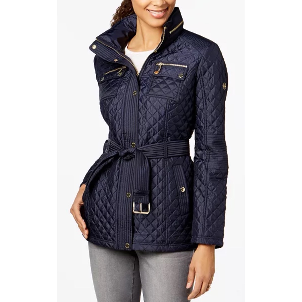 Michael Michael Kors Navy Blue & Gold Hardware Quilted Zip Up Jacket Size Xl
